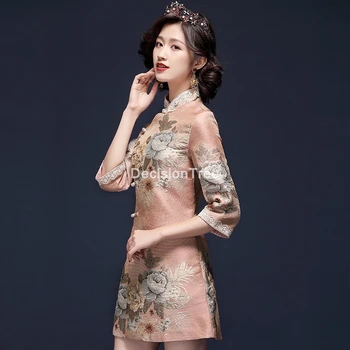 2021 gammel traditionel kinesisk kjole blomstret broderi cheongsam vintage kvinder qipao aften party kjoler elegant vestidos