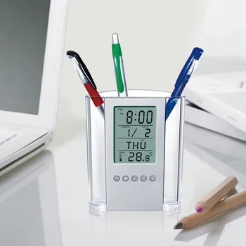 Pen, Blyant Opbevaring Digital LCD-Fjernsyn Vækkeur Pen Indehaveren Kalender Timer Temperatur Desktop Elektronisk Ur Kontor Dekoration