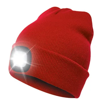 DIHOPE Vinter Unisex Varmere Strik hue Hat Knap Batteri-LED Beanie hue Hot Spot LED lys hat LED-lys forlygter 33881