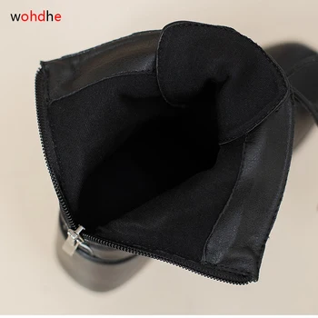 Wohdhe Zip Kvinder Ankel Støvler Platform Chunky Hæle Botines Black Fashion Læder Spids Tå, Støvler Mujer 2020 34469