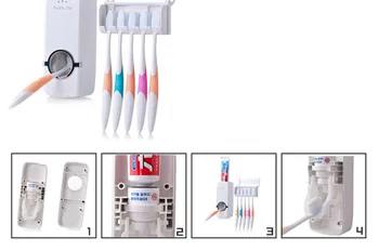 Badeværelse Tilbehør Sæt Tand Børste Automatisk Tandpasta Dispenser Holder Tandbørste Vægmonteringsrack Badeværelse Værktøjer Sæt