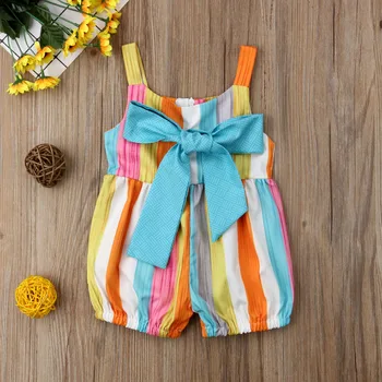 Citgeett Sommeren Nyfødte Baby Pige Tøj Stribet Sparkedragt Uden Ærmer Buksedragt Bomuld Strop Søde Outfits Farverig Regnbue