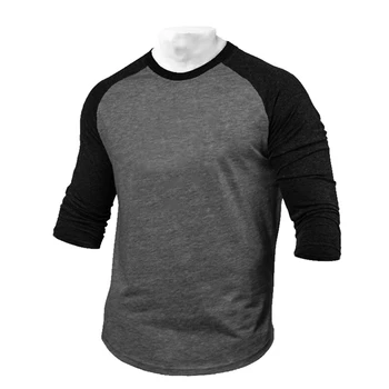 Muscleguys Fitness T-Shirt Mænd 2020 Efteråret Syv kvartal Bøsning O-Neck T-Shirt Herre Tøj Mode Patchwork Bomuld Tee Toppe
