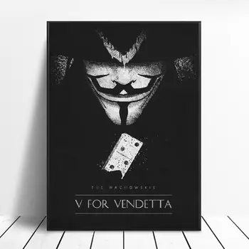 V for Vendetta Black & White Classic Film, Plakater Silke VÆG Kunst, Udsmykning, Maleri Uden Ramme