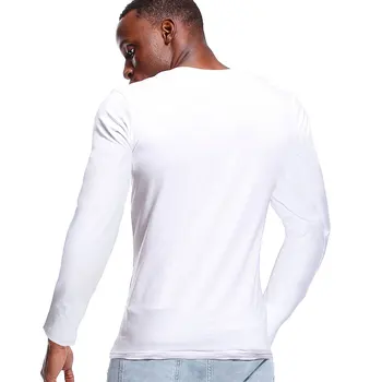 Ensfarvet t-shirt til Mænd Deep V Hals Top Tees Mandlige Low Cut Bred Krave Bomuld Slim Fit langærmet Mænd T-Shirt