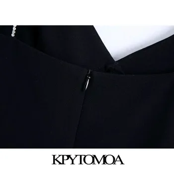 KPYTOMOA Kvinder 2021 Sexet Mode Med Rhinestone Stropper Mini Kjole Vintage V Hals Lynlås i Ryggen Kvindelige Kjoler Vestidos Mujer