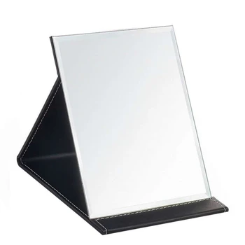 Sort PU Dække Rejse-Spejl Sammenklappelig Lomme Bærbare Firkantet Spejl Makeup Folde Kompakte Desktop Tabel Spejl 3543