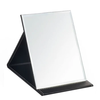 Sort PU Dække Rejse-Spejl Sammenklappelig Lomme Bærbare Firkantet Spejl Makeup Folde Kompakte Desktop Tabel Spejl