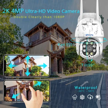 4MP WiFi PTZ-Kamera Udendørs AI Menneskelignende Opdagelse Dual Lys Wireless Speed Dome Akustisk Alarm CCTV Videoovervågning, IP Kamera 35550