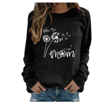 Mode til Kvinder Bomuld Sweatshirts Kvinder Runde Krave Brev Print Løs Pullovere Top Vintage Casual Løs Sweatshirts Moletom