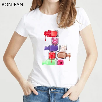 Kvinder tøj 2019 vogue Neglelak t-shirt femme 90'erne æstetisk kunst print tshirt kvindelige camiseta mujer t-shirt streetwear 3580