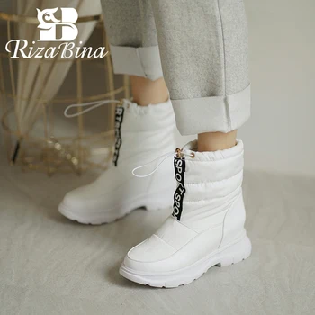 RIZABINA Størrelse 32-43 Kvinder Halvdelen Korte Støvler, Flade Sne Støvler dame Vinter Varm Sko Mode Plys Pels Fodtøj
