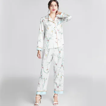 Satin Silke Pyjamas for Kvinders Sæt nattøj Knappen Pigiama Donna Mujer Pijama Nattøj Nattøj Pizama Damska 2stk 35932