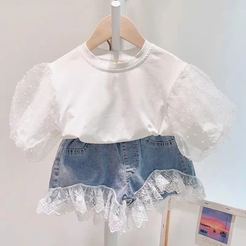 Sommer Piger' Tøj Sæt koreanske Chiffon Kort-langærmet T-shirt+Høj Talje Nederdel 2STK Baby Kids Tøj til Børn Tøj