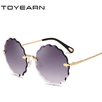 TOYEARN 2019 NYE Mode Brand Designer Runde Solbriller Kvinder Overdimensionerede Gradient Uindfattede solbriller til Kvinder Oculos De Sol 36138