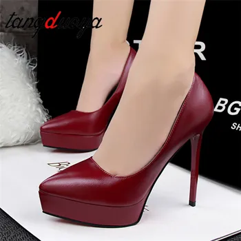 Super høj med 12 cm damesko Europæiske Amerikansk stil lavvandede munden sexy høje hæle stiletto enkelt sko rød bryllup sko