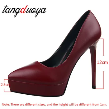 Super høj med 12 cm damesko Europæiske Amerikansk stil lavvandede munden sexy høje hæle stiletto enkelt sko rød bryllup sko