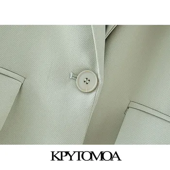 KPYTOMOA Kvinder 2020 Mode Kontor Slid Enkelt Knap Blazer Vintage Pels Lange Ærmer, Lommer Kvindelige Overtøj Smarte Toppe