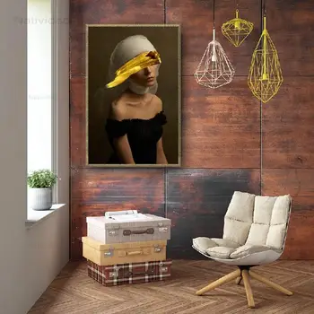 Plakater og Prints Kvinde med Gul Maling På Hendes Øjne til Dekoration Væg Kunst Billeder til stuen Home Decor Uden Ramme