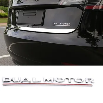Bil Mærkat DOBBELT MOTOR Understregede Bogstaver Kuffert Emblem Genmontering af High Performance Fender Badge for Tesla Model 3 Auto Styling