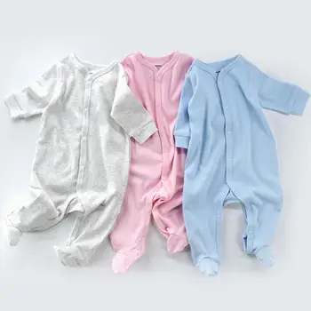 2020 Nye Fashion Baby Pige Tøj Baby Sparkedragt Til Nyfødte Cloting Forår Og Efterår Kostume Ren Bomuld Farve O-hals Buksedragt