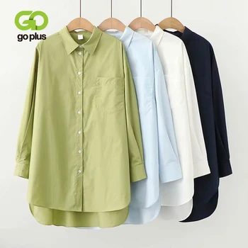 GOPLUS Damer Bluse med Lange Ærmer til Kvinder Bluser 2021 Mode Grøn Hvide Skjorter Oversize Toppe Damen Blusen Kleding Vrouwen C9825