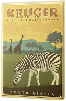SIDEN 2004 Tin Tegn Metal Plade Dekorative Tegn Home Decor Plaques World Tour Kruger National Park, Sydafrika, Giraf, Zebra