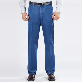 Efteråret og Vinteren Mænds jeans Tyk Afsnit Høj talje, Stretch Bomuld Business Casual jeans Loose Straight Bukser gratis varm