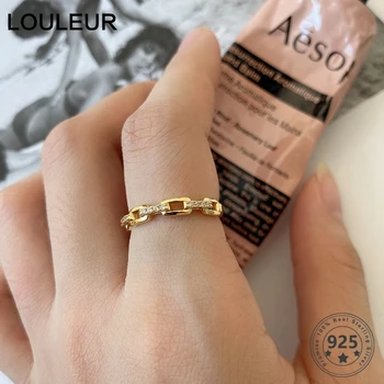 LouLeur Ægte 925 Sterling Sølv Zircon Ringe Høj Kvalitet Minimalistisk Kæde Ringe Til Kvinder Vintage Luksus Fine Smykker Gaver