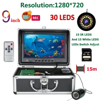 9 tommer DVR fishfinder Undervands Fiskeri Kamera, 1080P HD 1280*720 15pcs Hvide Lysdioder+15pcs Infrarød Lampe 15m Kamera Til Fiskeri