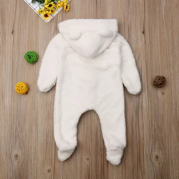 Søde Nyfødte Baby Pige Dreng Winter 3D Øre Hætte Lynlås Sparkedragt med Lange Ærmer Buksedragt Tøj Tøj