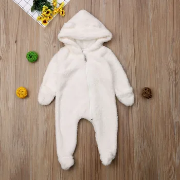 Søde Nyfødte Baby Pige Dreng Winter 3D Øre Hætte Lynlås Sparkedragt med Lange Ærmer Buksedragt Tøj Tøj