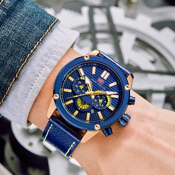 MINIFOCUS Afslappet Sport Ure til Mænd Top Mærke Luksus Militære Læder armbåndsur Mand Clock Mode Chronograph Armbåndsur