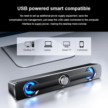 USB-Kabel Højttaler Computer Bluetooth Højttaler LED Lys Bar Stereo Subwoofer-Bas-Højttaler Surround Sound Box Til PC Bærbar computer Hjem