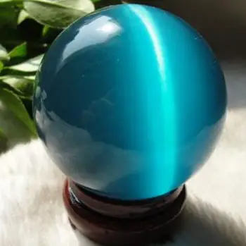 Quartz blue Cat Eye Crystal Healing Ball Sphere 50MM + Stand 3729