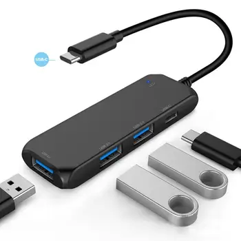 4-i-1 Type C-Hub med 3 USB 2.0 Porte 1 PD Opladning Port Ultra Slanke Aluminium USB-C Adapter Kompatibel til Macbook Air