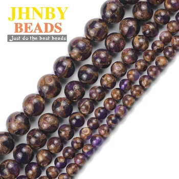 JHNBY Naturlige Lilla Guld Farve Sten 6/8/10/12 MM Spacer Runde Løse perler til Smykker at gøre DIY armbånd halskæde tilbehør