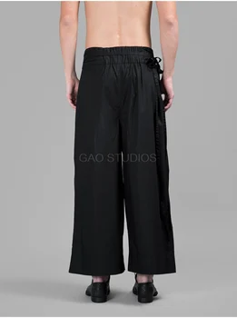 Lace-up plus size dekonstrueret beskåret bukser oprindelige designer løs plus size sort kvast silhuet 38323