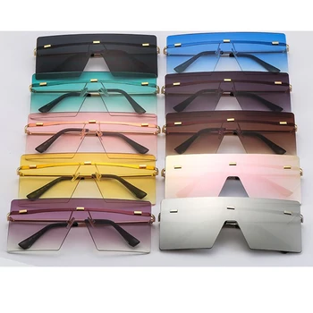 Overdimensionerede Brune Solbriller Kvinder, Retro Vintage Solbriller Luksus Mærke Uindfattede Briller oculos de sol feminino Store Nuancer