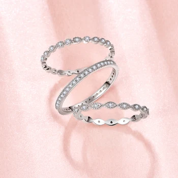 Luksus 18K Hvide Guld Ring 3 Stykker Zirconia Diamant Brude-Ring Sæt 925 Sølv Smykker til Kvinder Propasal Engagement Gave 3845