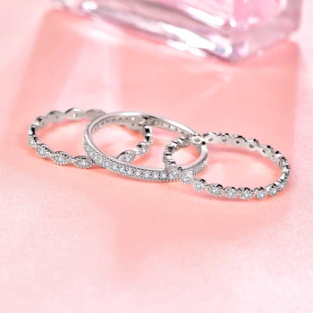 Luksus 18K Hvide Guld Ring 3 Stykker Zirconia Diamant Brude-Ring Sæt 925 Sølv Smykker til Kvinder Propasal Engagement Gave