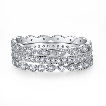 Luksus 18K Hvide Guld Ring 3 Stykker Zirconia Diamant Brude-Ring Sæt 925 Sølv Smykker til Kvinder Propasal Engagement Gave