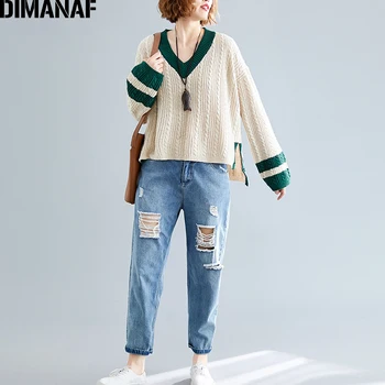 DIMANAF Plus Size Kvinder Sweater Strik Vinter Kvindelige Lady Fashion V-Hals Trøjer Toppe Varm Tyk langærmet Tøj 2019 3857