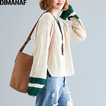 DIMANAF Plus Size Kvinder Sweater Strik Vinter Kvindelige Lady Fashion V-Hals Trøjer Toppe Varm Tyk langærmet Tøj 2019