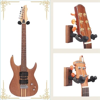 2 Pack Guitar Bøjler vægbeslag Holder Stand til Akustisk El-Guitar, Bas, Ukulele Valnød Træ