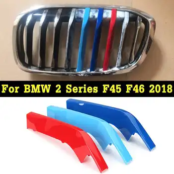 3pcs/set, 9 Barer, 3D Stickers M Farve Front Grill Dække Klip, Trim Fit For BMW 2-Serie F45 F46 2018 Sport Strimler Dække