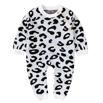 Efterår Og Vinter Nyfødte Tøj Baby Drenge Piger Strik Romper Leopard Print Sweater Jumpsuit Dragt Med Lange Ærmer Børn Samlet 39637