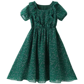 2020 Kids baby Piger Kjoler tøj grøn chiffon Tyl klud mesh prinsesse floral Børn Kort 3 4 5 6 7 8 9 10 11 12 år 3968