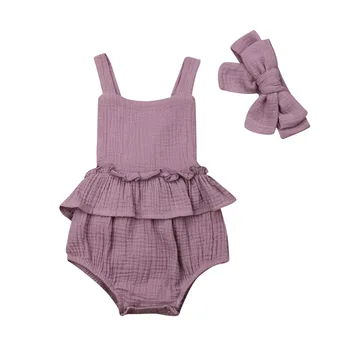 Baby Body 2019 Nyfødte Baby Piger Flæser Bodysuit +Pandebånd Buksedragt 2stk Udstyr Sunsuit Tøj Sæt 39778