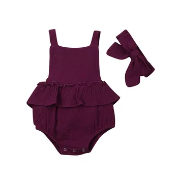 Baby Body 2019 Nyfødte Baby Piger Flæser Bodysuit +Pandebånd Buksedragt 2stk Udstyr Sunsuit Tøj Sæt